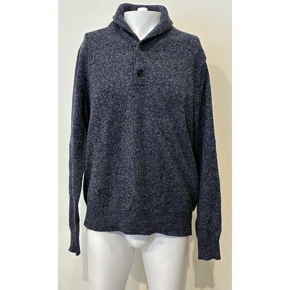 J.Crew Mens Lambswool Blend Cowl Neck Fisherman Sweater L Blue Marled Academia - Picture 2 of 8